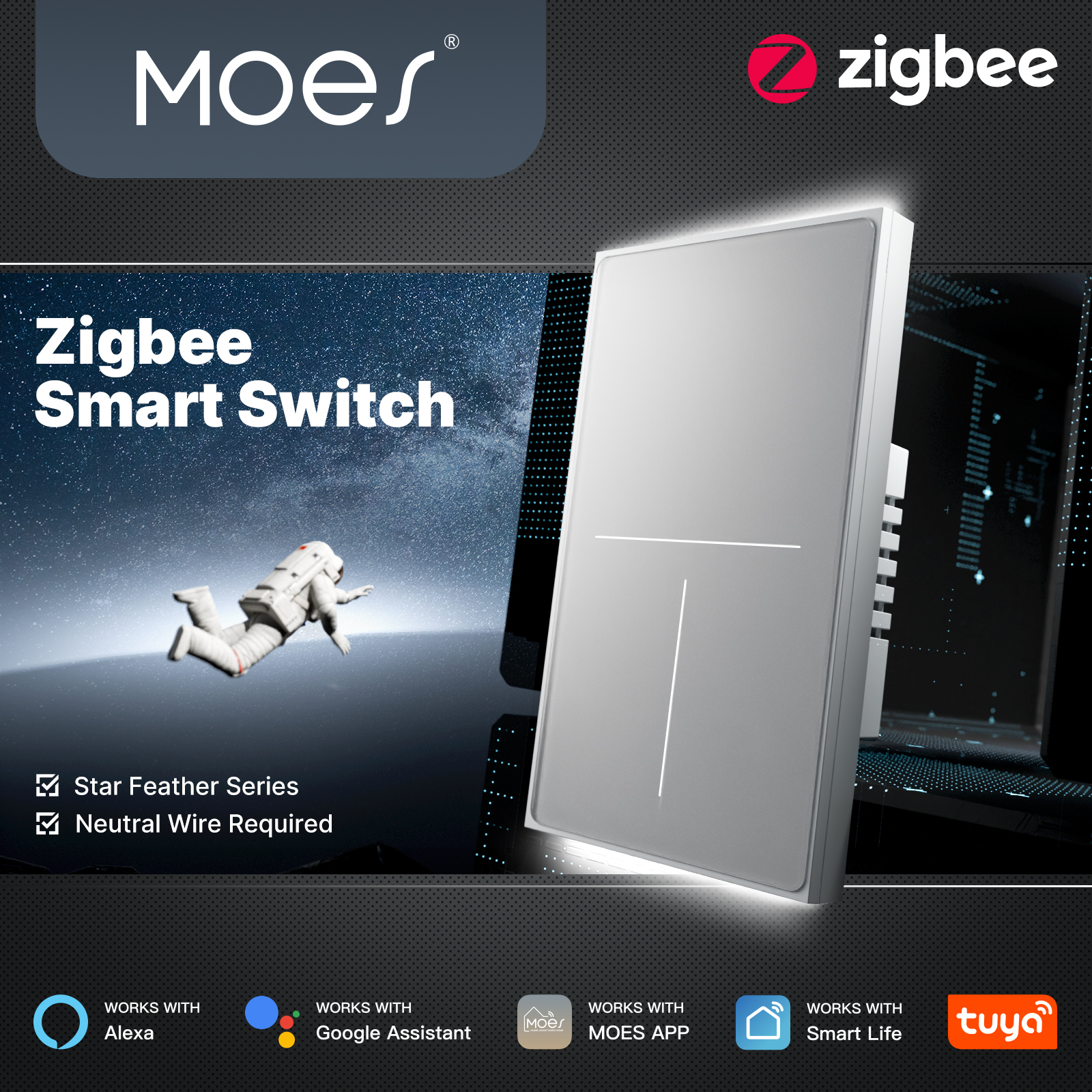 Smart Home Button - MOES Tuya ZigBee Star Feather Switch