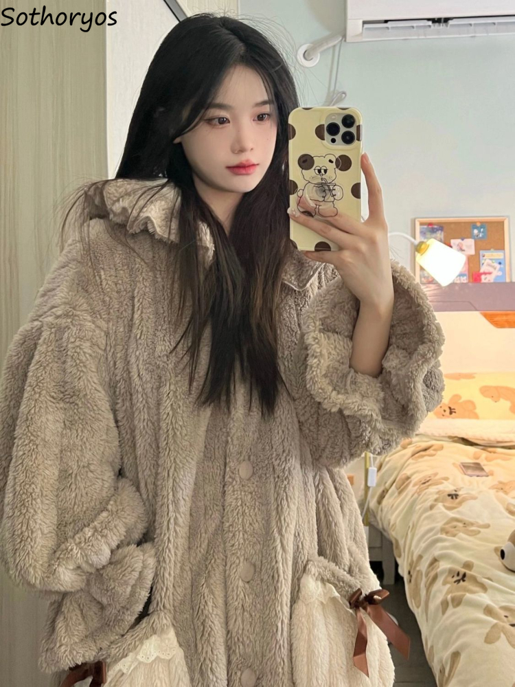 Smart Home Japan - Hooded Robes Women Kawaii Pockets Winter