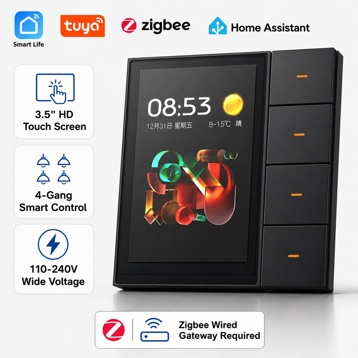 Smart Home Button - F3-pro Tuya Smart Panel ZigBee Wall